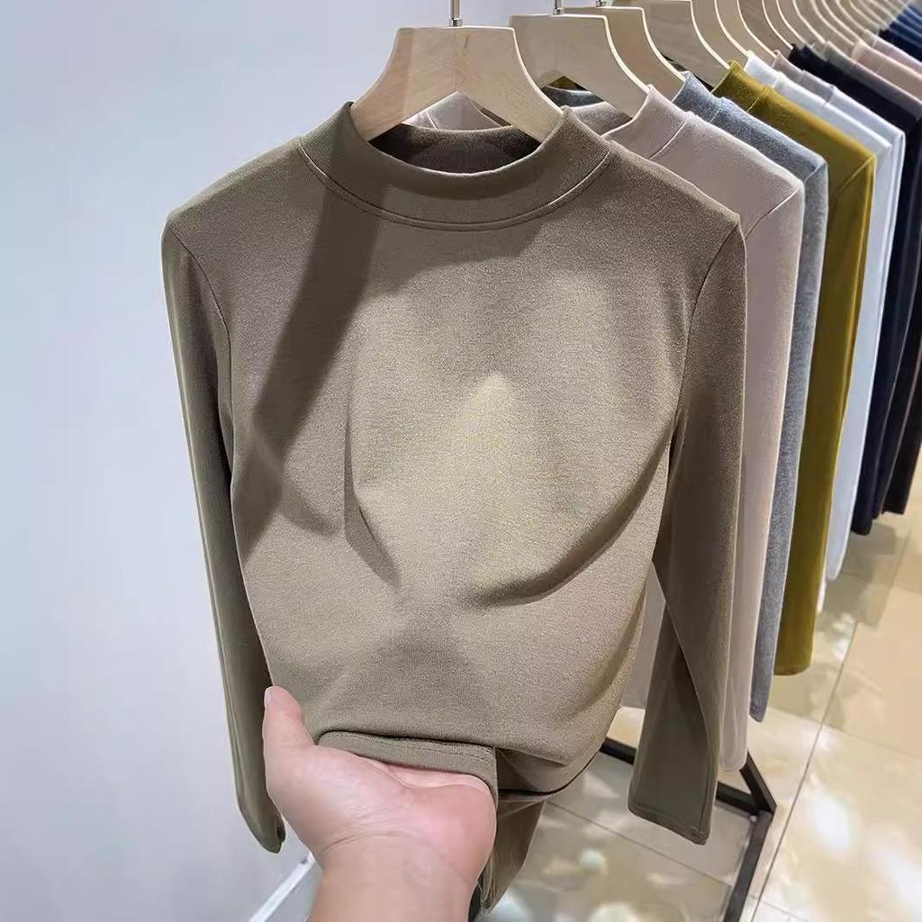 Women's Slimming Half High Neck Long Sleeve Base Layer T-shirt for Autumn/Winter 2025