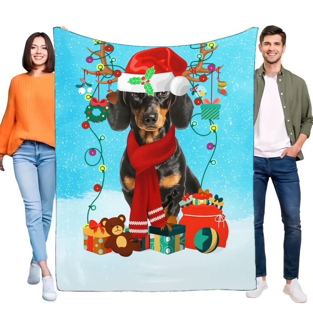 Cozy Dachshund Christmas Blanket Soft Flannel Throw for Sofa, Stylish Decorative Piece with Holiday Design, Perfect Pet Lover Gi
