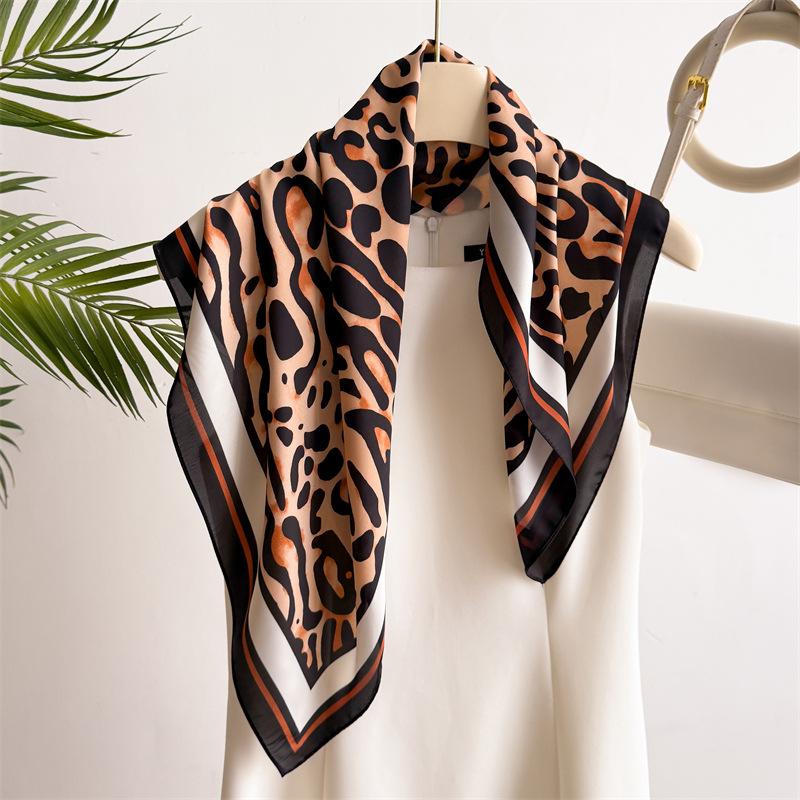 Scarf For Women Spring/Summer Imitation Silk Square Scarf Decoration Bandanna Leopard Print Neckerchief Luxury Headband Hijab