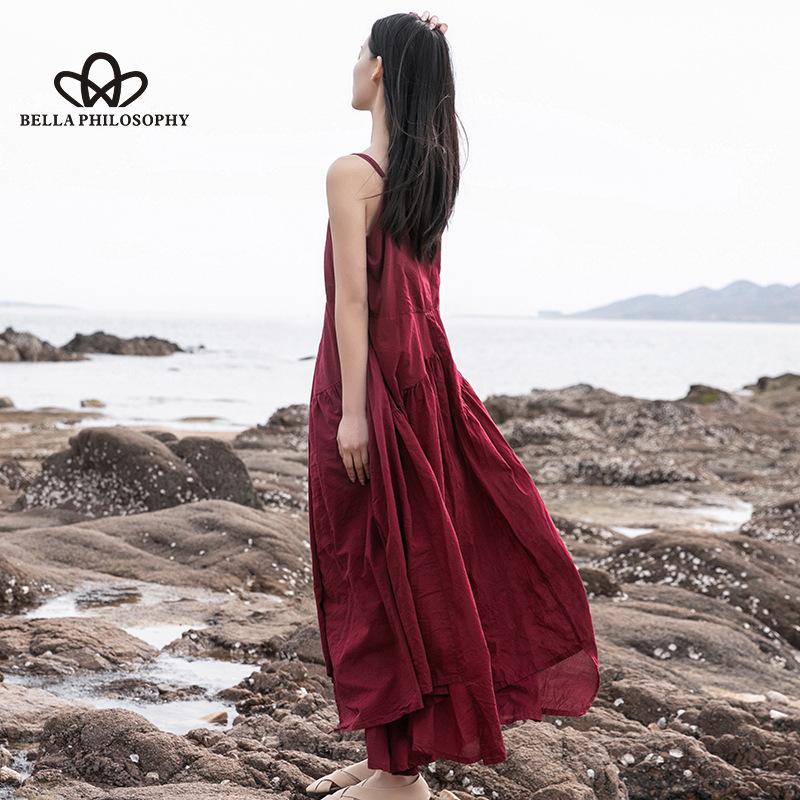 Spring And Summer New Cotton And Linen Women's Art Irregular Long Fairy Big Swing Suspender Dress