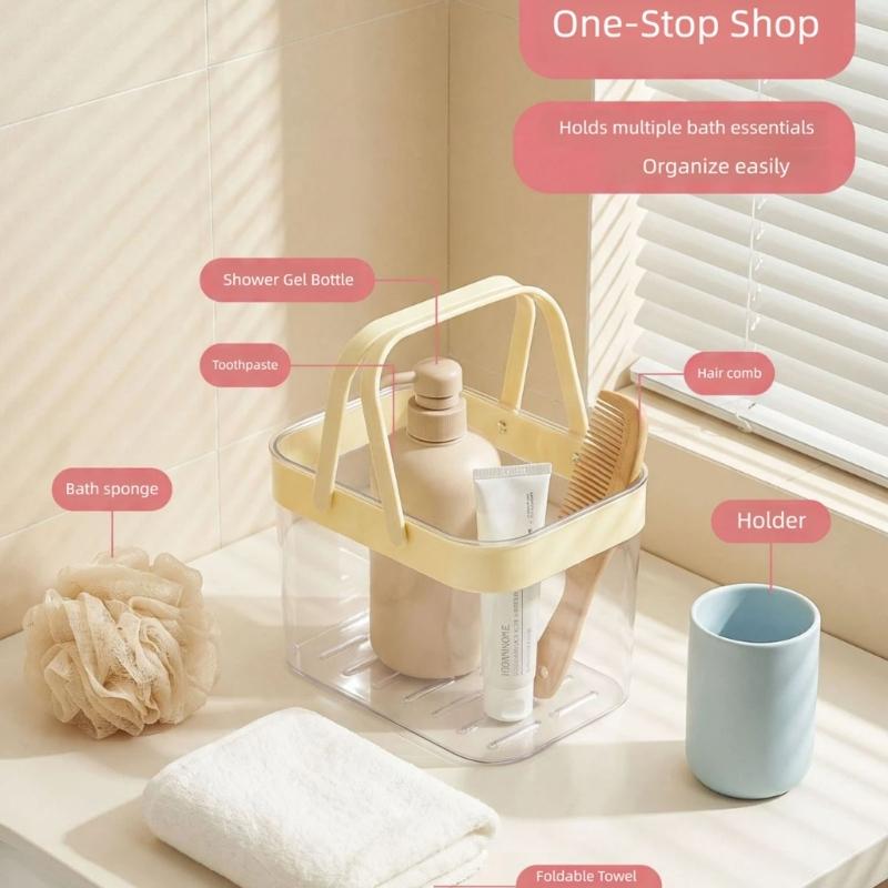 Dorm Shower Basket With Handle, Portable PET Bath Storage Bin for Shared Bath, Gym, and Daily Supply Carrying Use