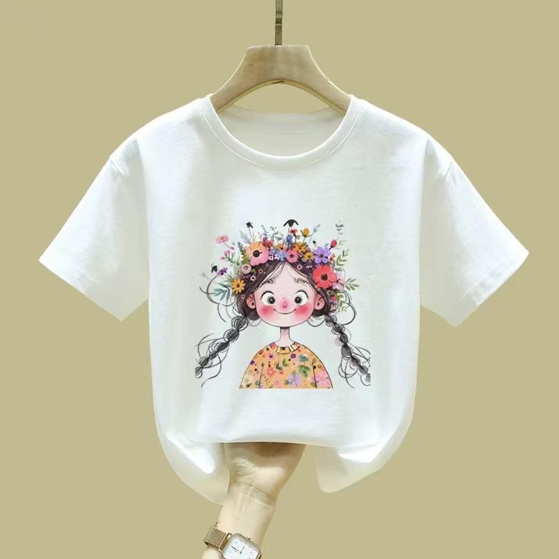 Girls White Short Sleeve T Shirt Summer Casual Top For Big Kids