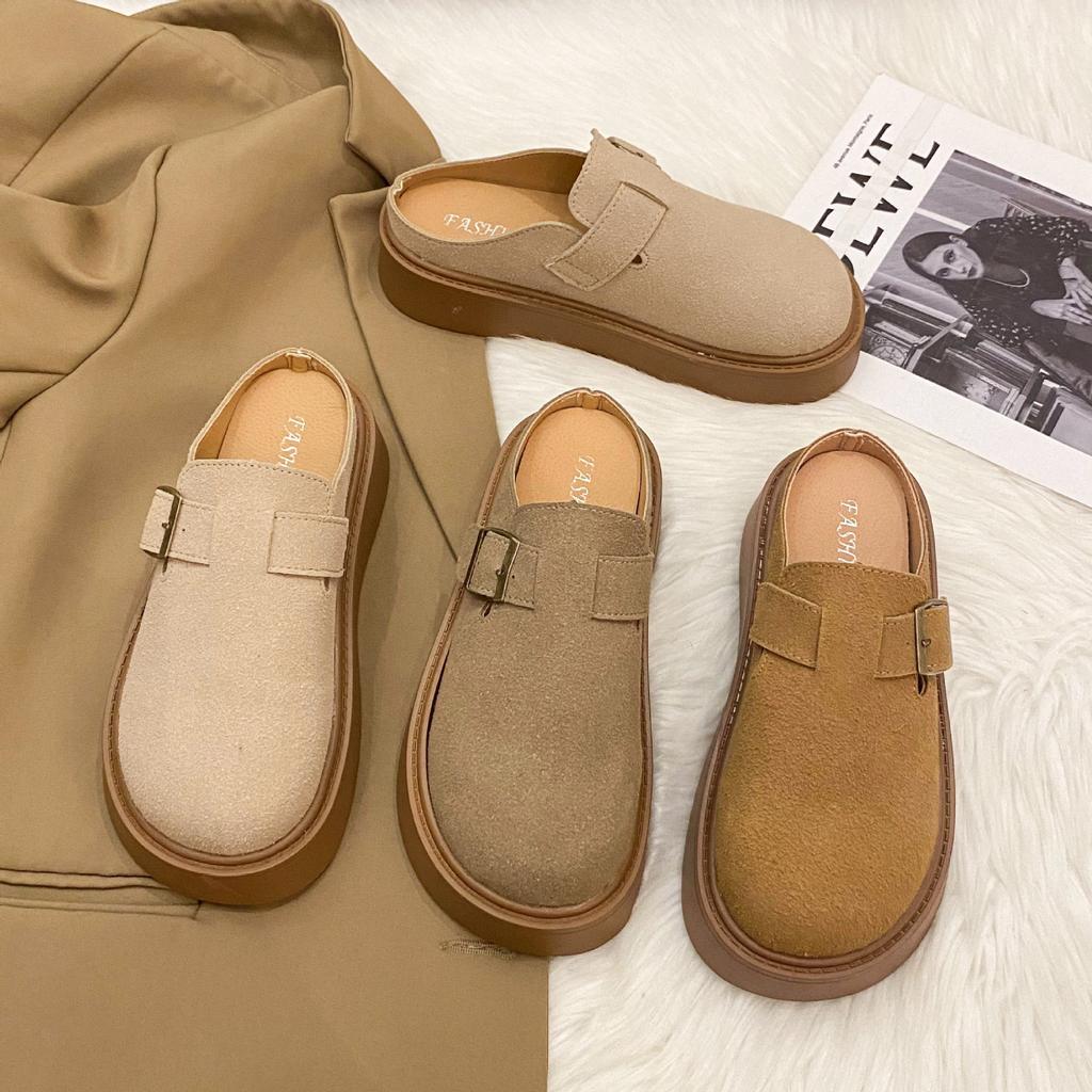 Platform-soled Boken Shoes Women's Bag Head Half Slippers Outer Wear 2025 Spring New Internet Celebrity Explosion Lazy One Foot Half Drag