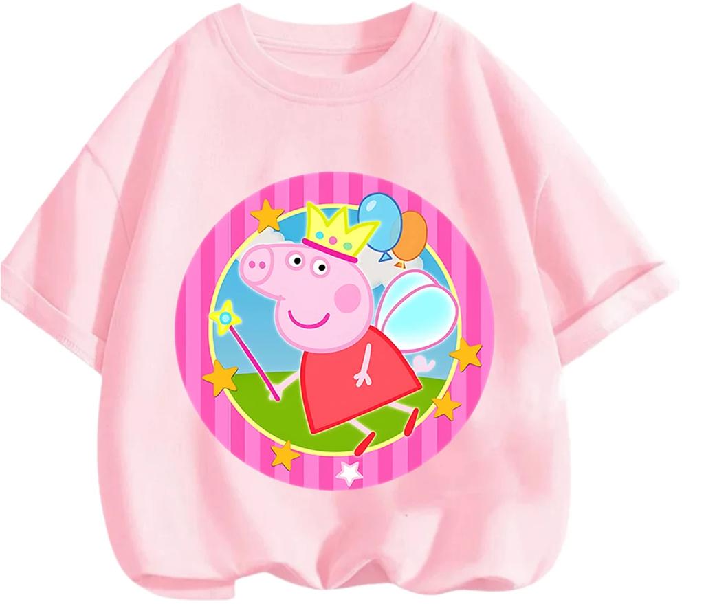 New Design Kids Tee Cute Cartoon Print Summer Casual Crew Neck Street Wear Peppa Pig Boys Girls 3 14
