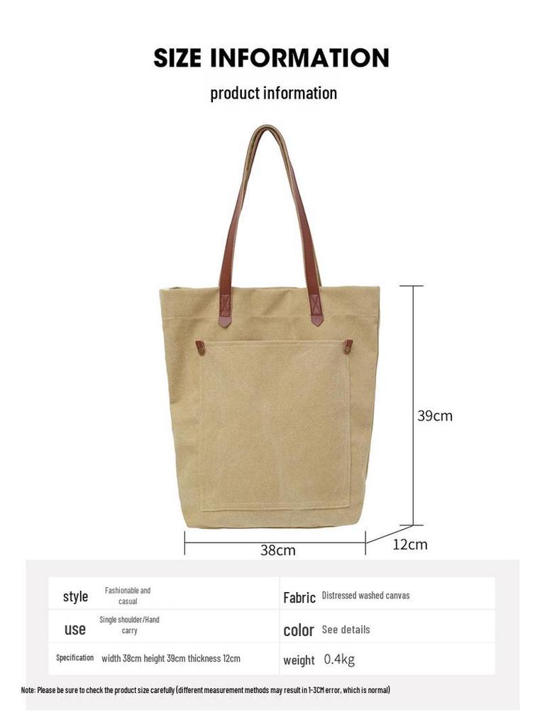 Unisex Retro Washed Canvas Shoulder Bag: Large Capacity, Korean Style, Versatile Harajuku Tote