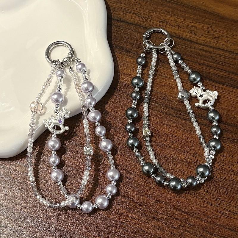 Classic Unicorn Pvc Phone Strap With Pearl Crystal Design For Unisex Use
