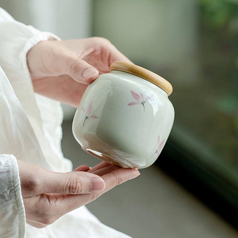Chinese Handmade Orchid Pattern Tea Caddy Ceramic Sealed Tea Jar Coffee Candy Spices Containers Tea Boxes Storage Tank Teaware