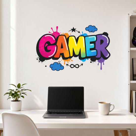 DYS GAMER Wall Stickers, Traceless Self-Adhesive Decals, Waterproof PVC Art, Colorful Graffiti Decals for E-Sports Rooms Bedrooms Dorms Game Decor