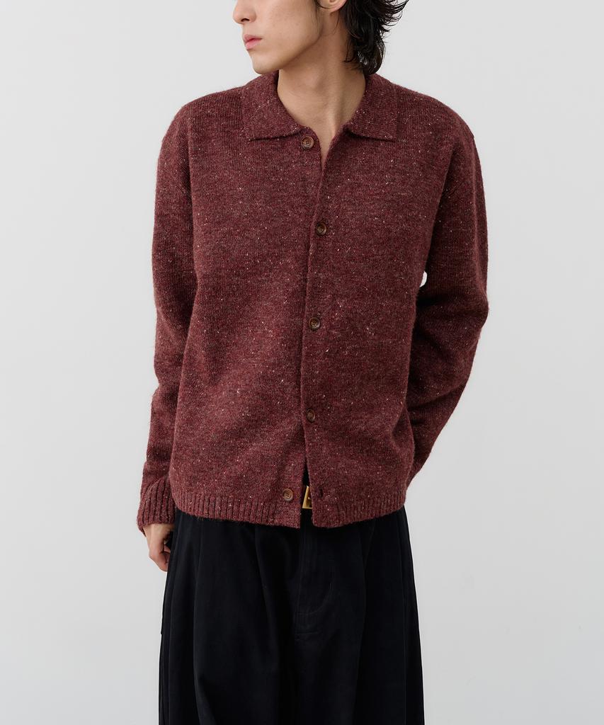 Knouun Nep Yarn Collar Cardigan (Wine)