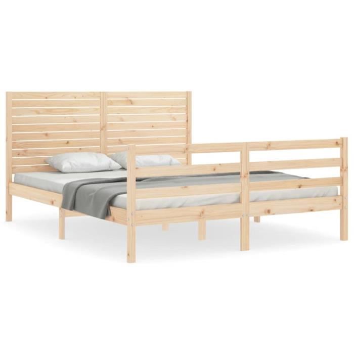 VidaXL Cadre de lit avec tête de lit 160x200 cm bois massif 3195036