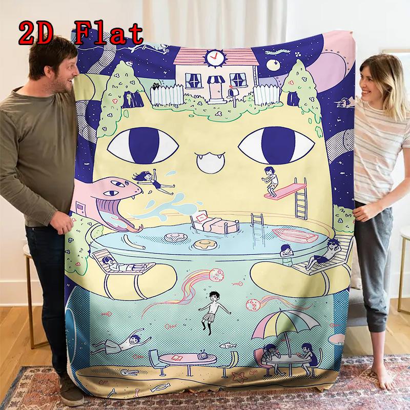 OMORI Theme 2D Flat Pattern Flannel Blanket High Quality All Seasons Warmth and Comfort Perfect for Christmas Gifts.PMT0914177