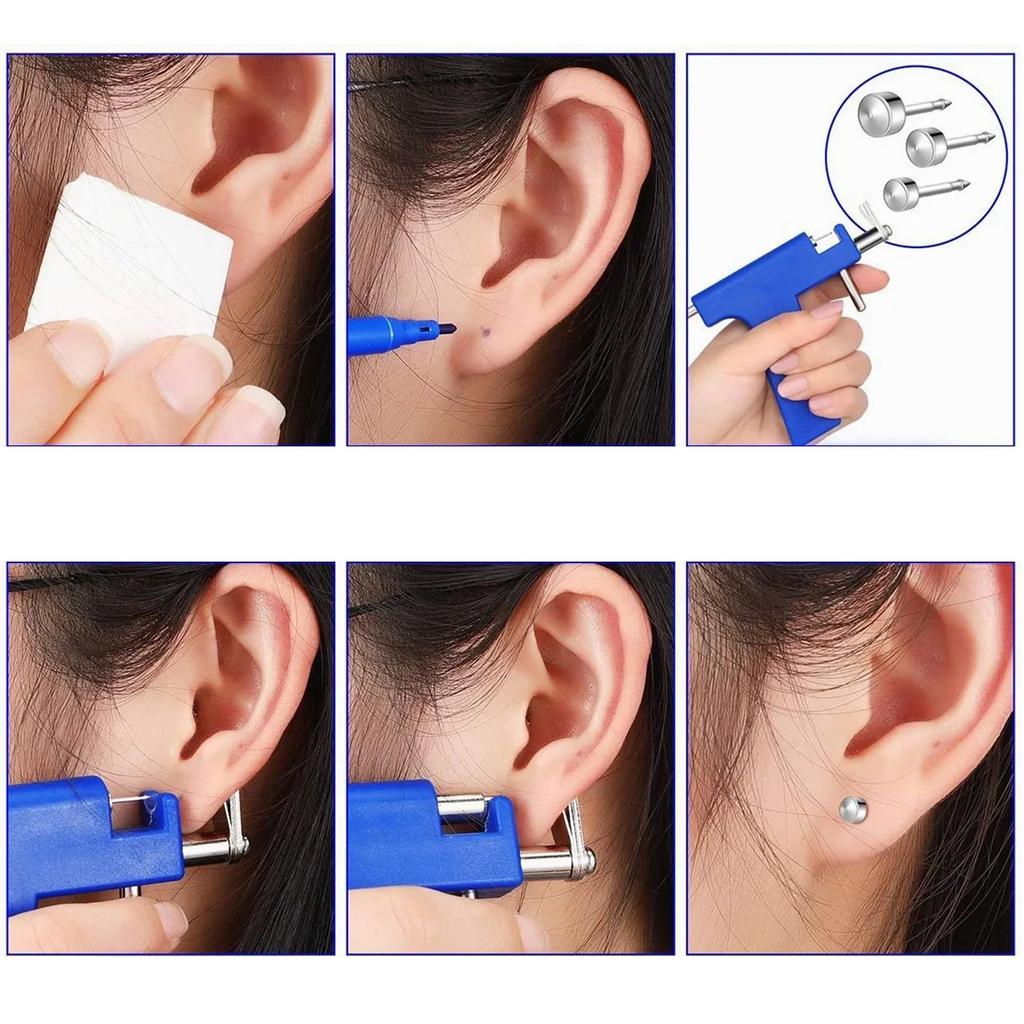 Zestaw do przekłuwania uszu, 98 szt., bezbolesne kolczyki ze stali tytanowej, bezpieczny, profesjonalny, wielofunkcyjny zestaw narzędzi do przekłuwania uszu