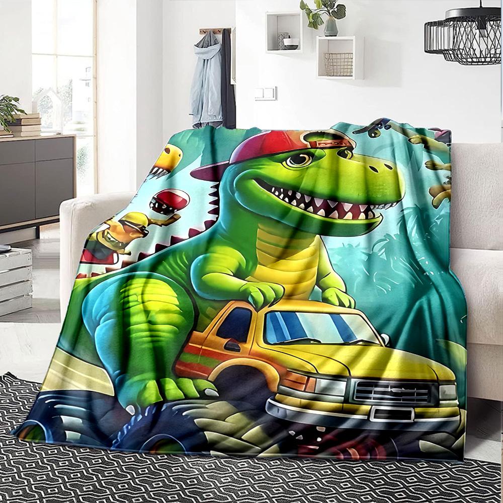 1pc dinosaur truck blanket Lightweight Flannel Throw for Sofa Bed Travel Camping Livingroom Office Couch Chair