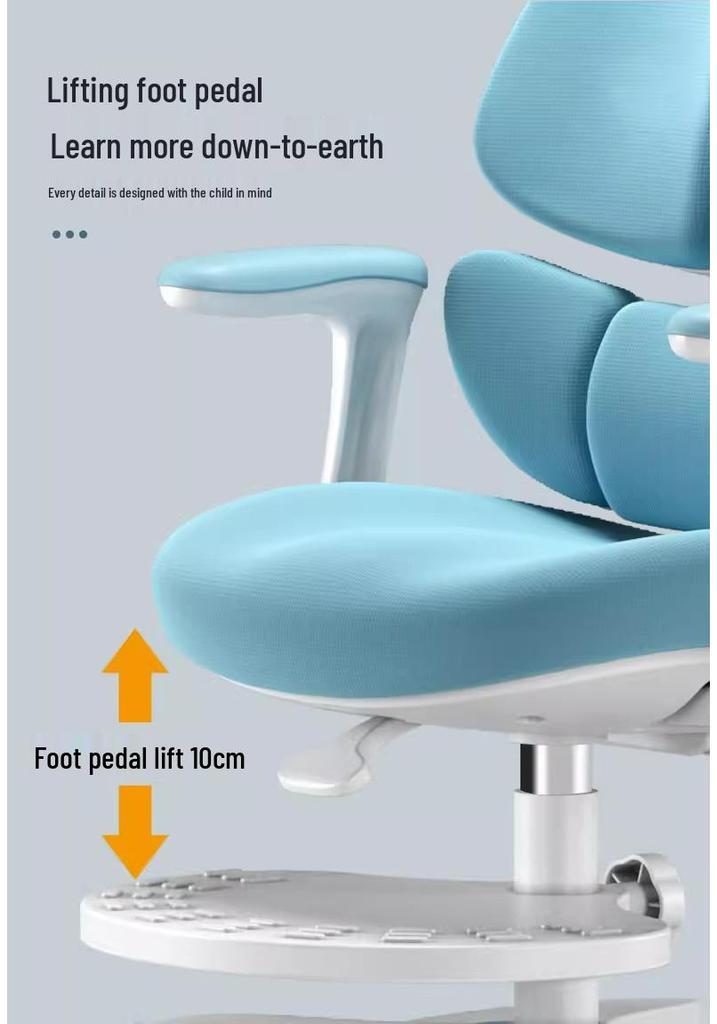 Adjustable Children's Writing Chair with Lumbar Support and Footrest for Proper Posture