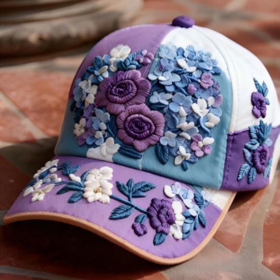 Baseball Hat Embroidery Flower Pattern 3D Printing Retro Sun Protection Summer Cap Hiking Outings Traveling