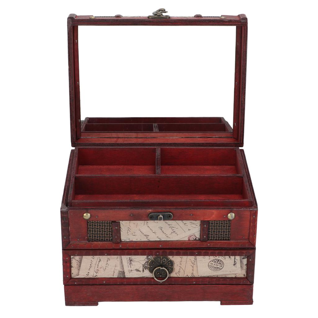Large Jewelry Box Large Size Multi Layers Durable Wood PU Leather Vintage Design Vintage Jewelry Box for Jewelry Cards