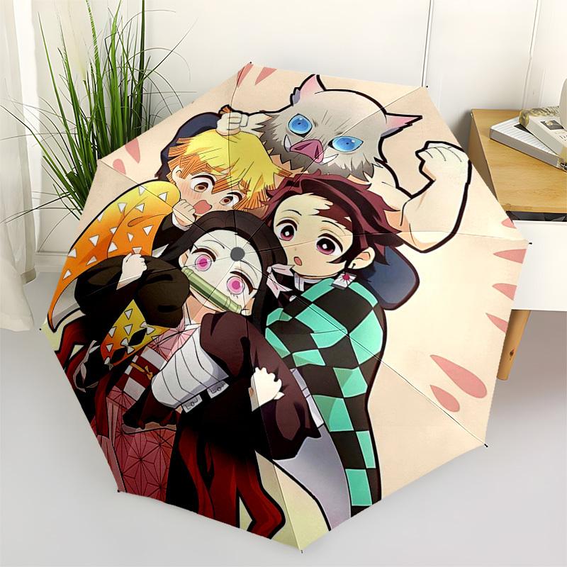

1pc Automagic Opening Umbrella with Demon Slayer Characters, Portable 3-Fold Design, 8-Bone Iron Frame - Outdoor for Fans, Travelers, Daily Use, Gift