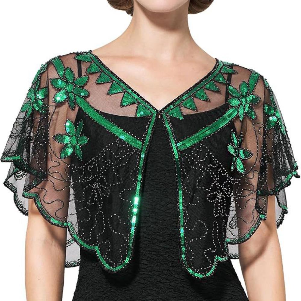 Bling Bling Sequins Poncho Coat Retro Flapper Shawl Dress Decorative Shoulder