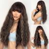 Long Brown Ombre Synthetic Wigs With Bangs For Women Natural Hair Wavy Wigs Cosplay Heat Resistant Wig