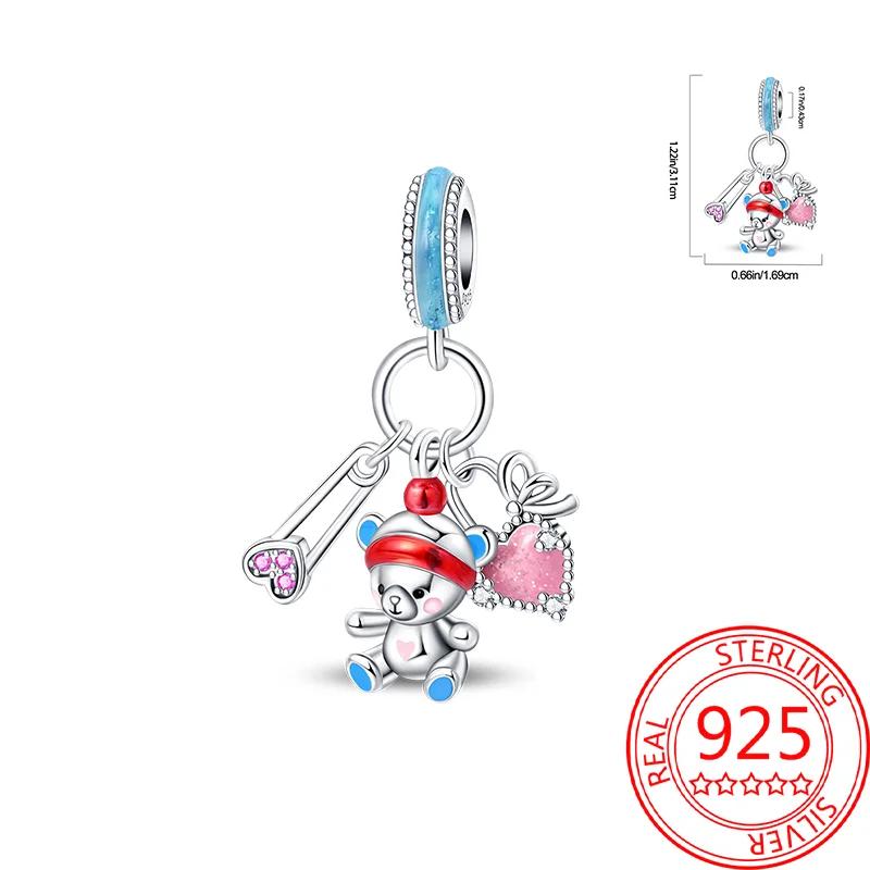 Copper Bear Series Charms Pink Heart Flowers Cat Bead Fit Original Bracelets Diy Jewelry Fine Gift For Women Daily Matching