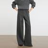 ELLE French Design Solid Color Spliced Wide Leg Casual Pants Women bottoms Dark-Gray EK49768