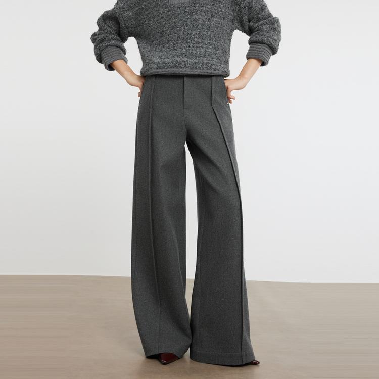 ELLE French Design Solid Color Spliced Wide Leg Casual Pants Women bottoms Dark-Gray EK49768