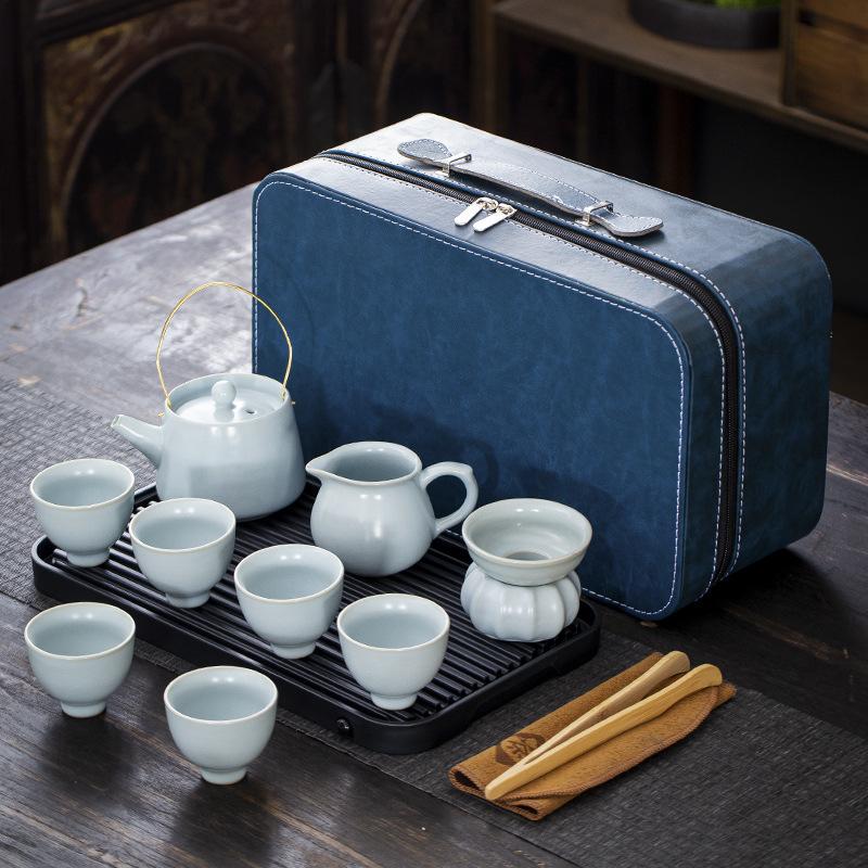 

Travel tea set, portable bag, complete set of office tea, practical ceramic, Kung Fu tea tray, teapot set, hand gift pottery