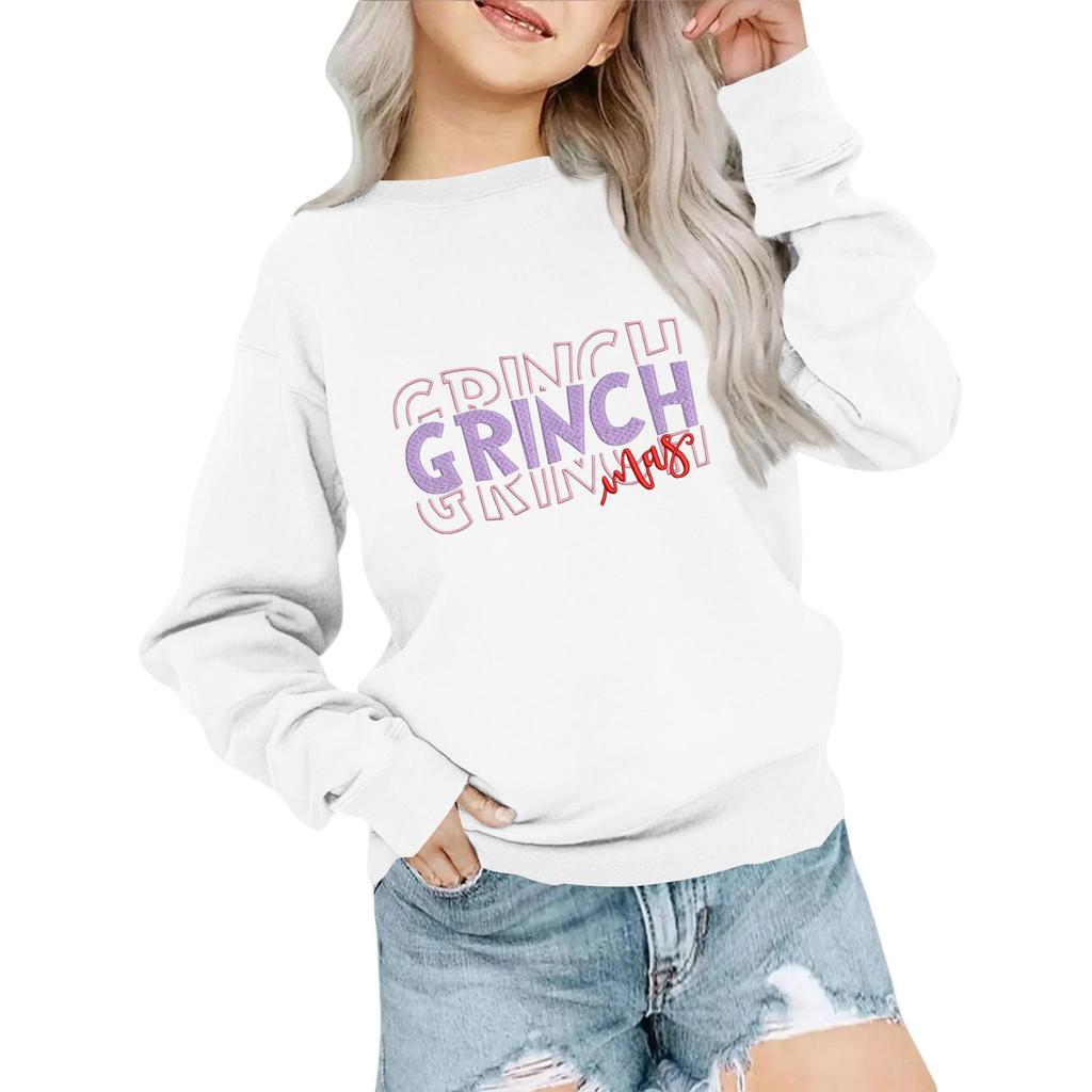 Kids' Fashion Loose-Fit Casual Long-Sleeve Christmas Print Oversized Crewneck Sweatshirt