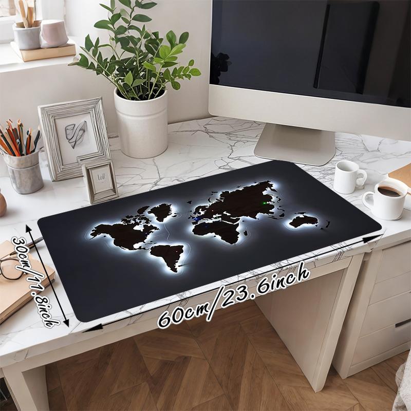 1Pc World Map Illumination Gaming Mouse Pad Keyboard Desk Mat Non-slip Rubber Lock Edge Waterproof Computer Mousepad for Office Home Decor Ey157
