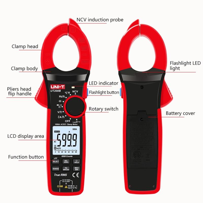 RMS Digital Clamp Meter AC Current 1000A AC DC Voltage 1000V 6000 Count Inrush Current Diode Continuity Measurement Tool