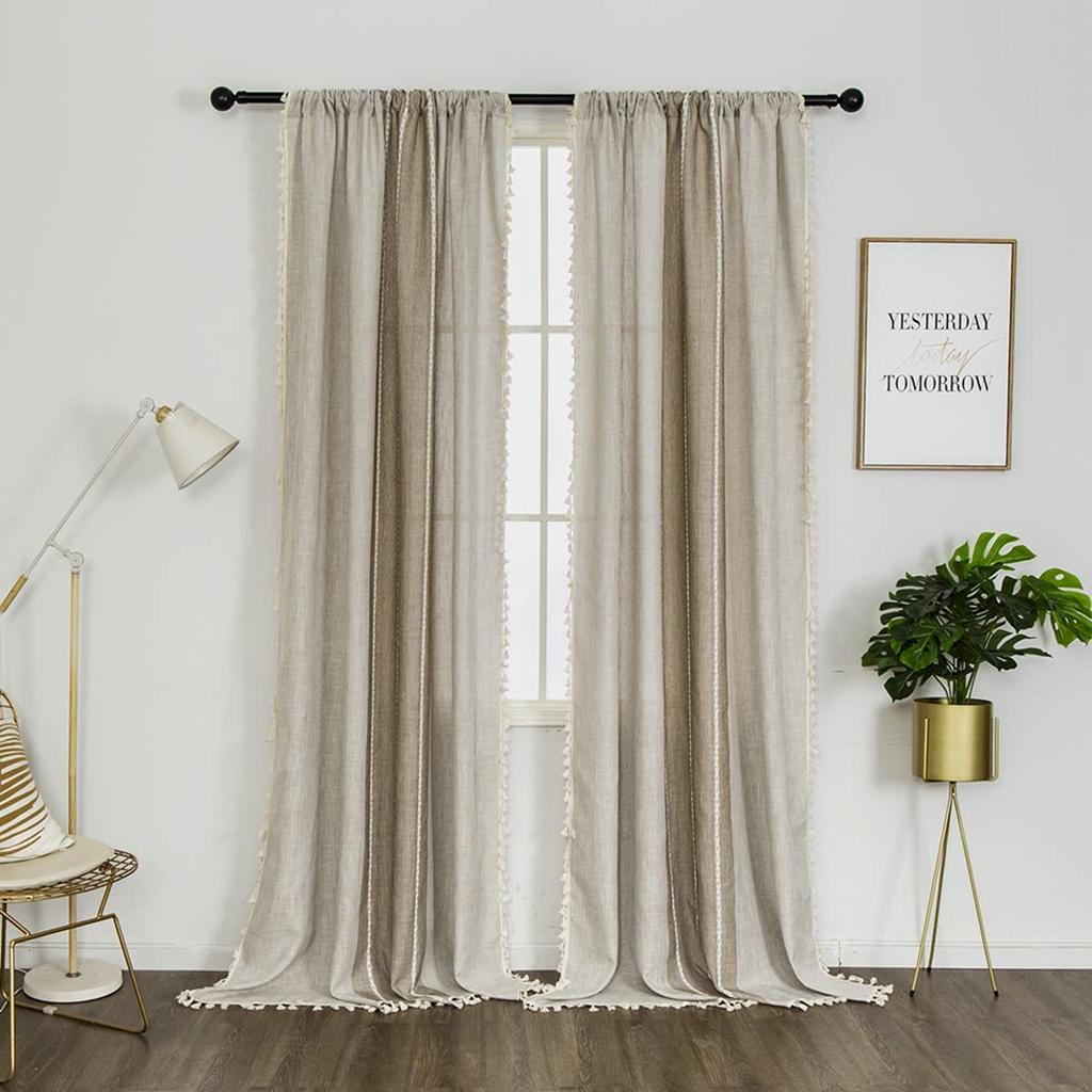 Cotton And Linen Bohemian Curtains Fringed Bedroom Living Room Half Blackout Farmhouse Short Curtains Half Curtains