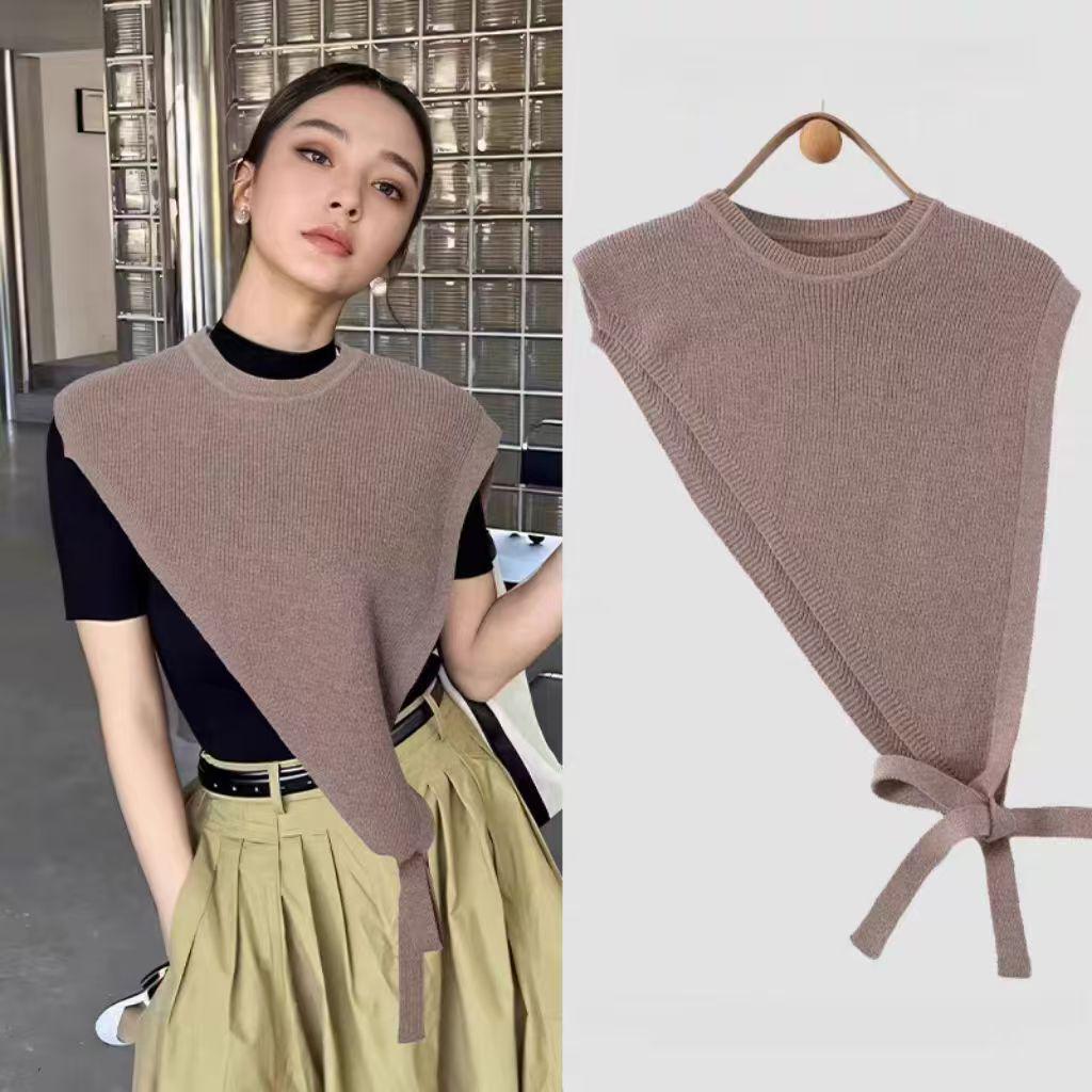 

2024 Осень/Зима Женский Ретро Высококачественный Трикотажный Треугольный Шаль Жилет Косой Плечевой Части