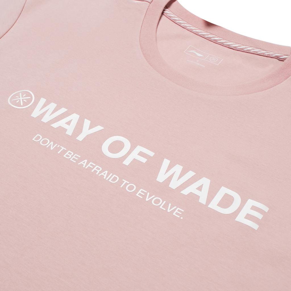 Li-Ning Wade Series Solid Color Letter Print Crew Neck T-Shirt Men Tops Pink AHSS809-6