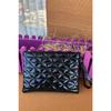 Black Patent Leather Triangle Patterned Portfolio Clutch Handbag