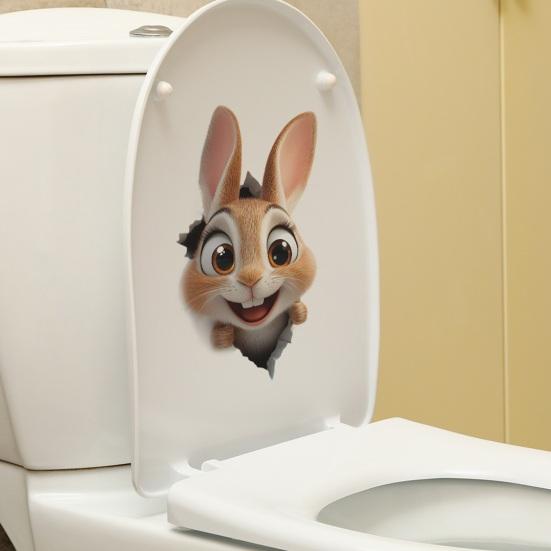 Wizualne naklejki na toaletę z uroczym królikiem 3D, samoprzylepne, kreskówkowy króliczek pękający naklejka na klapę deski sedesowej do dekoracji łazienki, ściany, okna samochodu