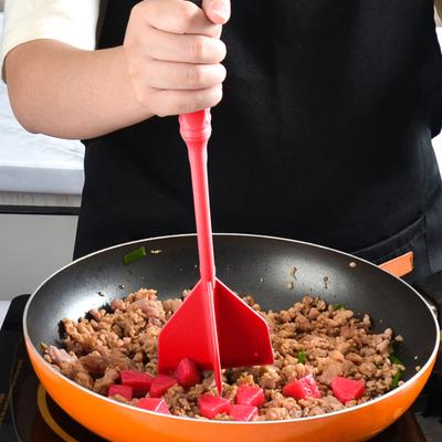 Hachoir à viande manuel de cuisine avec 4 lames courbes Presse-purée résistant à la chaleur pour viande de hamburger de bœuf haché Hachoir à hamburger à long manche pour