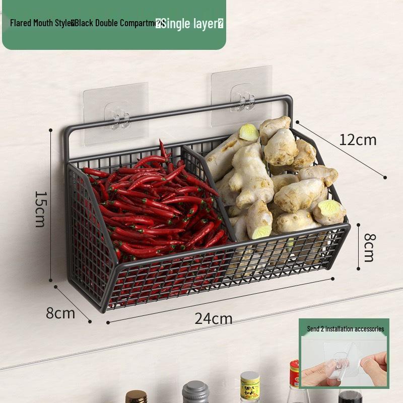 Wall-Mounted Spice Rack & Vegetables Basket with Onion, Ginger, Garlic Storage