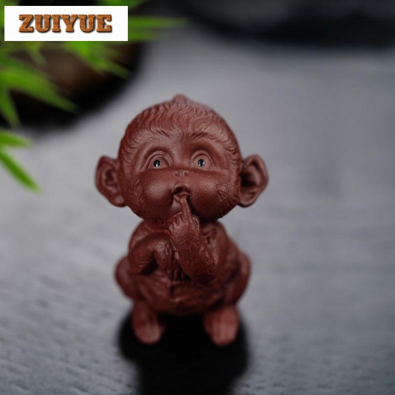 Purple Clay Four Happiness Zodiac Monkey Tea Pet Elegant Exquisite Miniatures Tea Figurine Play Toys Tea Statue Ornaments Gift