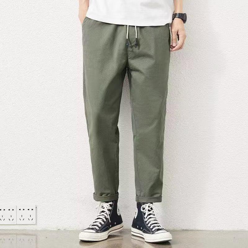 

Casual Pants Spring and Autumn Thin Pants Men s Ins Guochao Overalls Simple and Loose 9-point Tide Brand Straight Nine-point Pants 3XL армія зелений колір