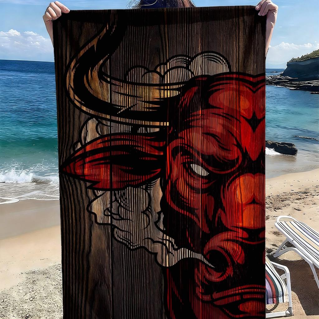 L'asciugamano da spiaggia in microfibra di poliestere con motivo a fiamme e testa di toro retrò è altamente assorbente, adatto per nuotare e per le uscite in spiaggia.