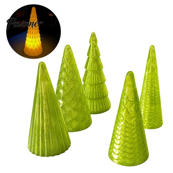 Desktop Holiday Ornaments 5Pcs Illuminated Christmas Tree With/No LED Lights, Nordic Style Luminous Modern Minimalist Home Tabletop Ornaments,