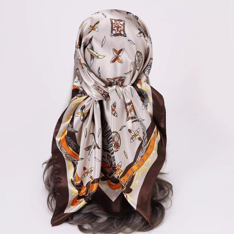 New 90 * CM Satin Square Scarf, Women's Headscarf, Scarf CO Contrasting Color Shawl Striped Simple Model