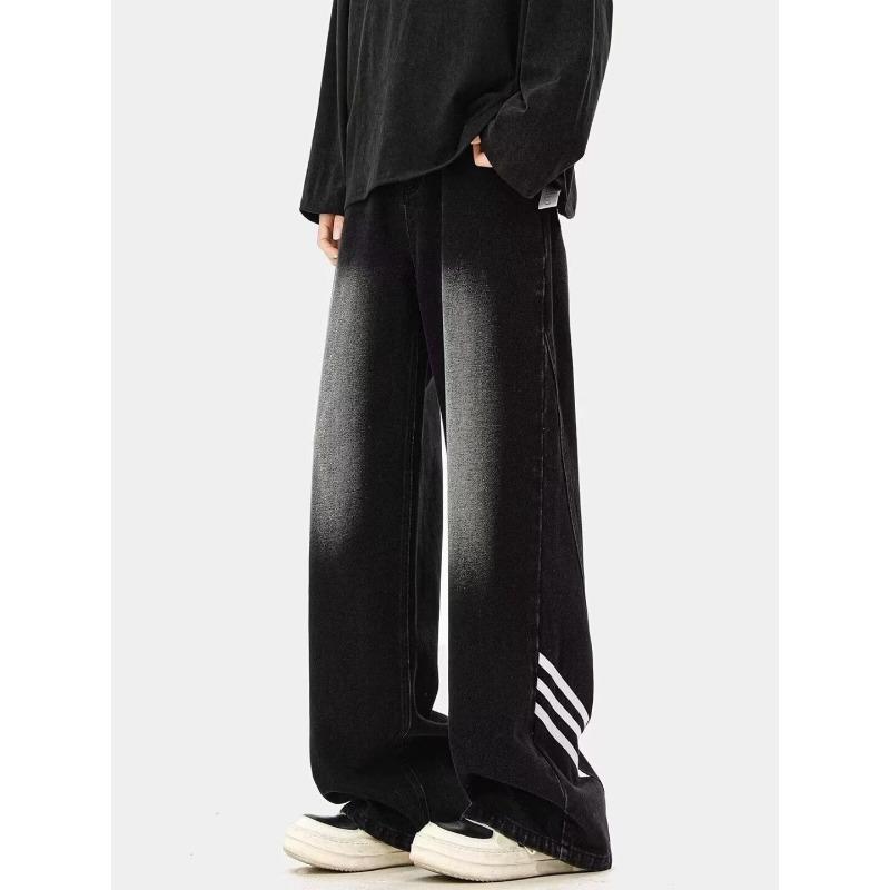 

Красные Диагональные Тройные Полосы Винтажные Джинсы Американский Хай-стрит Драпированные Прямые Брюки в Пол Боковые Рабочие Брюки 3XL