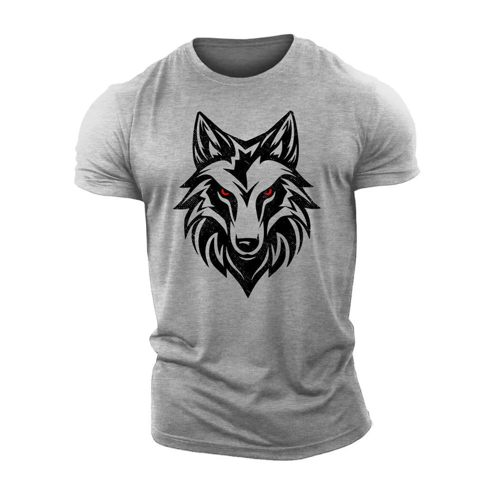 

Wolves Fitness Printed Cotton Tshirt Summer Leisure Mens Short Sleeve Blouse Muscle Male Hardboiled Tshirt Folk Dancing S
