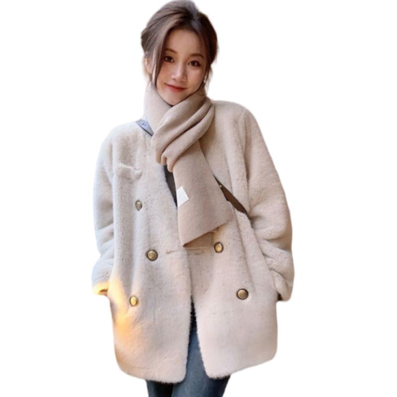 Xiaoxiangfeng v-neck mink fur integrated coat for women's 2024 winter new temperament versatile thickened fur coat
