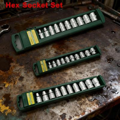 10-teiliges Sechskant-Steckschlüssel-Set, 3/8" 1/2'' 1/4'' Antrieb Mechaniker Metrischer Steckschlüssel mit Organizer, Kurzer Steckschlüssel, Poliertes Chrom