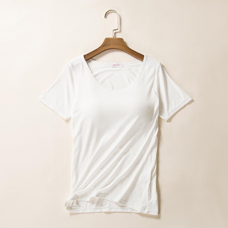 Women's Short-Sleeve Modal Tank with Chest Pad - No Bra Yoga Base Layer