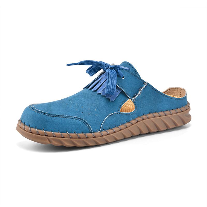 Pink Suede Woman Mules Shoes Big Size 43 Tassel Fashion Women's Shoes Quality Handmade Ladies Flats Summer Half Shoes For Women