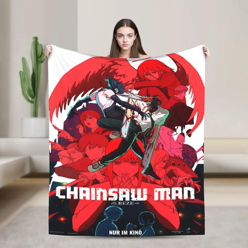 Anime Chainsaw Man Decke Qualität Super Warm Kobeni Manga Denji Power Reze Überwurfdecke Frühling Reise Stuhl Flauschige Tagesdecke