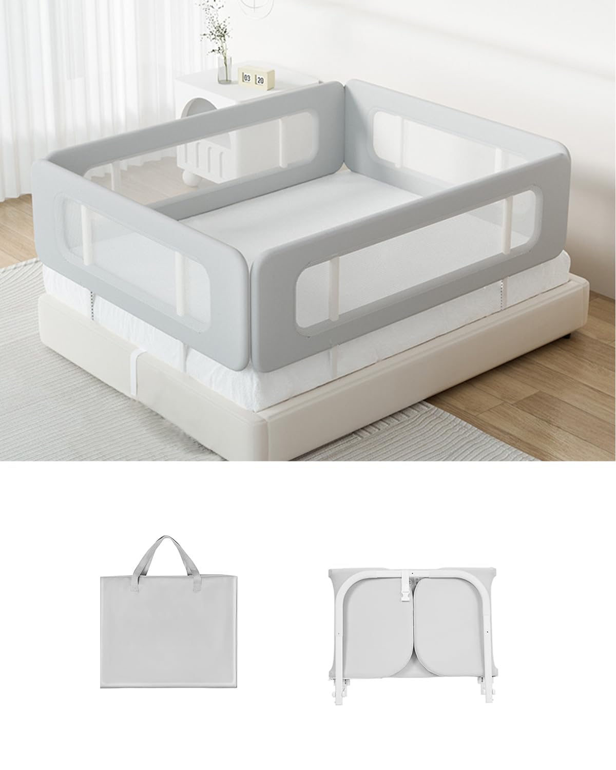 

Umimile Folding Bed Adjustable for Fall Removable Bed Crib Bed Fall Prevention Guard, Height, 40cm, Babies, Prevention, Fence, Guard, Rail, (Mesh,